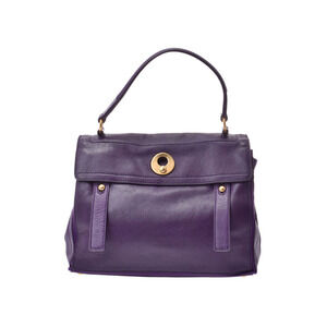 SAINT LAURENT Yves Muse Two Purple Leather Canvas Handbag